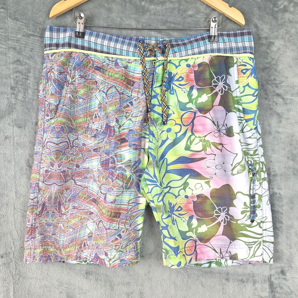 Robert Graham Board Shorts 38‎ Beach Swim Resort Plaid Floral Hawaiian Tropical